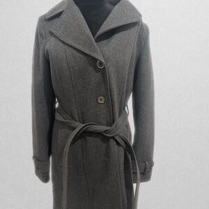 Michael Michael Kors Gray Wool Blend Coat – Belted Button Front Mid Length